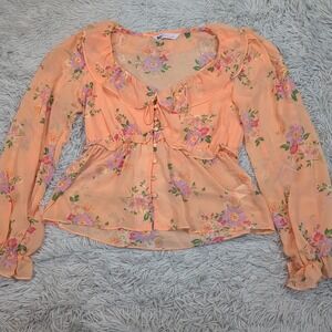So Good For‎ Life Shirt Womens S  Blouse Sheer Floral Top Lightweight Button Up